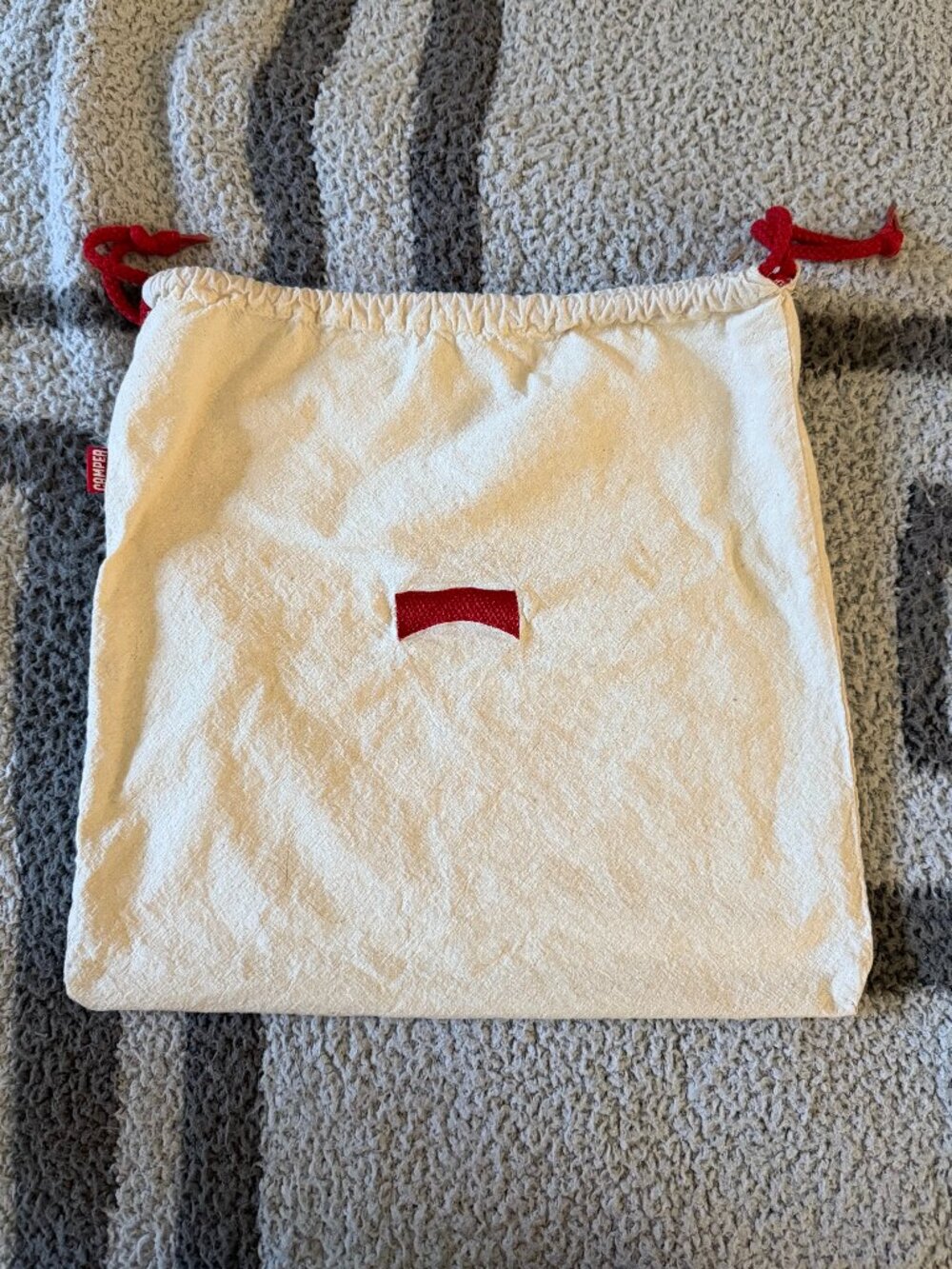 Camper Shoe Dust Bag Cream Cotton Red Drawstring
